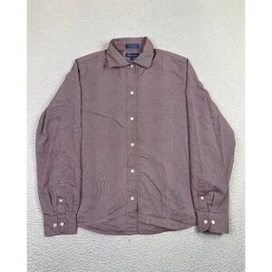 Faconnable Dress Shirt Mens Large Red Houndstooth 100% Cotton Long Sleeve